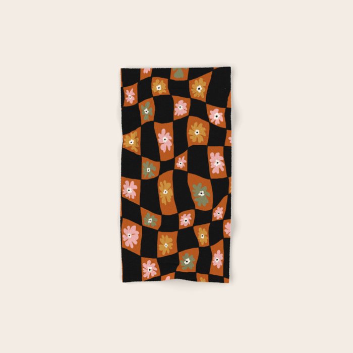Retro floral check 1 Bath Towel Gallery Image 1
