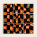 Retro floral check 1 Wood Wall Art Gallery Image 1