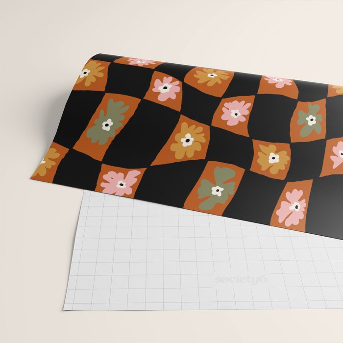 Retro floral check 1 Wrapping Paper Gallery Image 2
