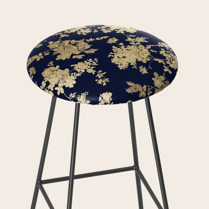 Elegant vintage navy blue faux gold flowers Stool Gallery Image 2