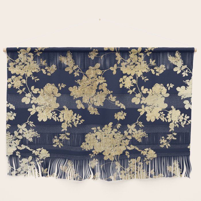 Elegant vintage navy blue faux gold flowers Wall Hanging Gallery Image 1