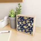 Elegant vintage navy blue faux gold flowers Mini Art Print Gallery Image 2