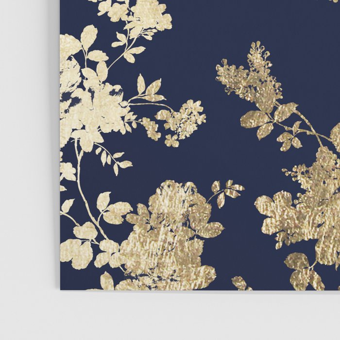 Elegant vintage navy blue faux gold flowers Poster Gallery Image 3