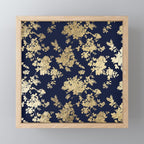 Elegant vintage navy blue faux gold flowers Mini Art Print Gallery Image 1