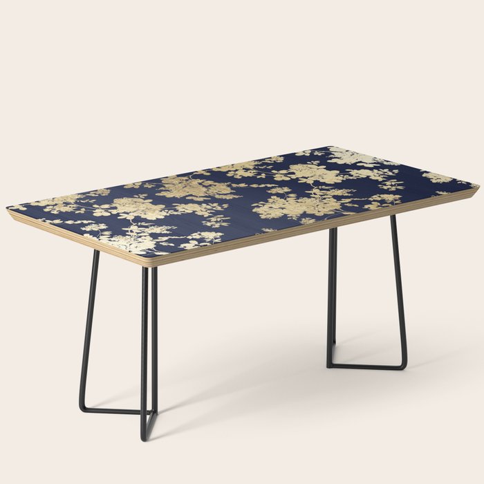 Elegant vintage navy blue faux gold flowers Coffee Table Gallery Image 1