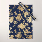 Elegant vintage navy blue faux gold flowers Wrapping Paper Gallery Image 1