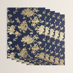 Elegant vintage navy blue faux gold flowers Wrapping Paper Gallery Image 3