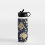 Elegant vintage navy blue faux gold flowers Water Bottle Gallery Image 1