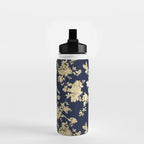 Elegant vintage navy blue faux gold flowers Water Bottle Gallery Image 2