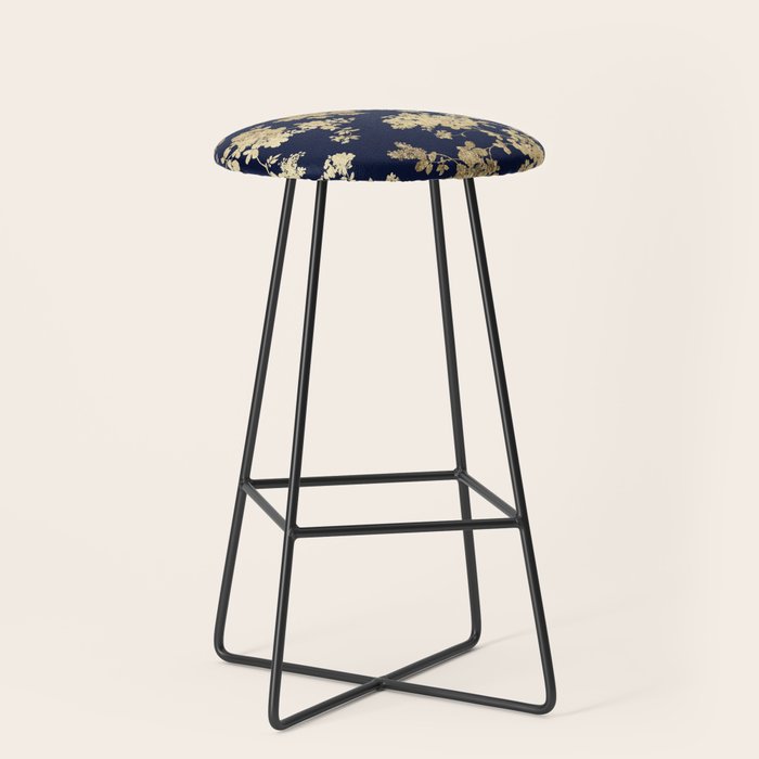 Elegant vintage navy blue faux gold flowers Stool Gallery Image 1