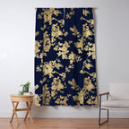 Elegant vintage navy blue faux gold flowers Window Curtain Gallery Image 5