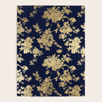 Elegant vintage navy blue faux gold flowers Poster Gallery Image 4