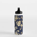 Elegant vintage navy blue faux gold flowers Water Bottle Gallery Image 3