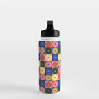 Retro Flowers Check Pattern XV Water Bottle Gallery Image 3