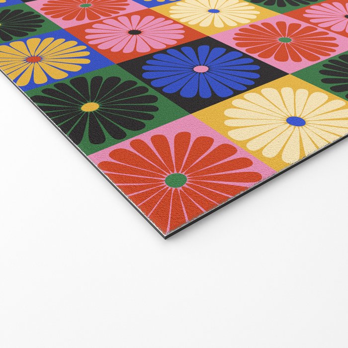 Retro Flowers Check Pattern XV Welcome Mat Gallery Image 2