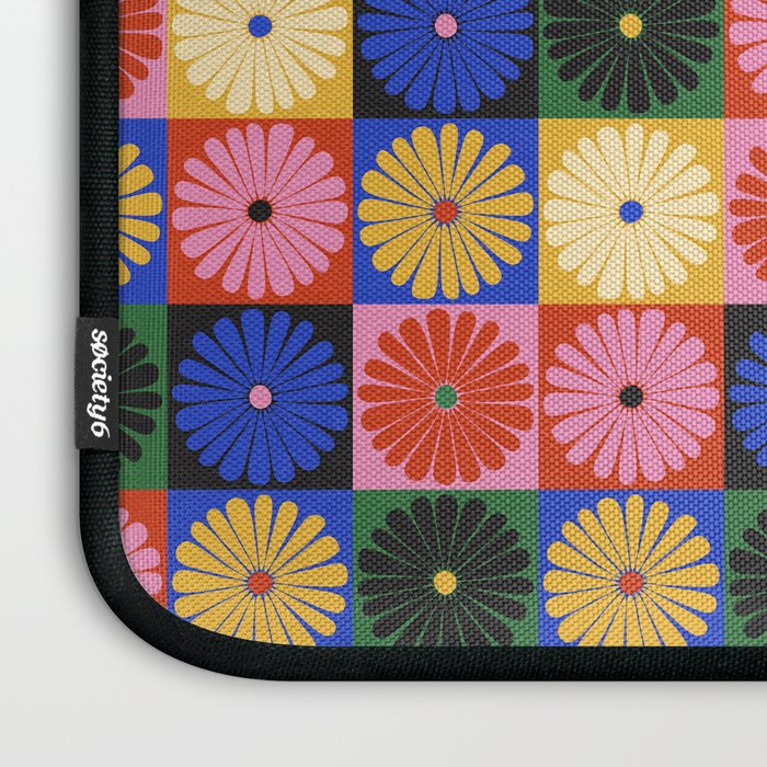 Retro Flowers Check Pattern XV Laptop Sleeve Gallery Image 3