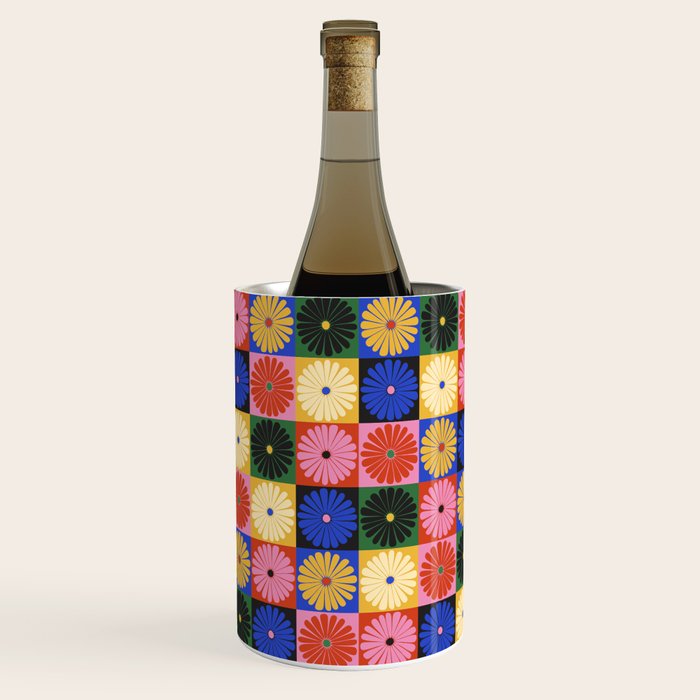 Retro Flowers Check Pattern XV Wine Chiller Gallery Image 2
