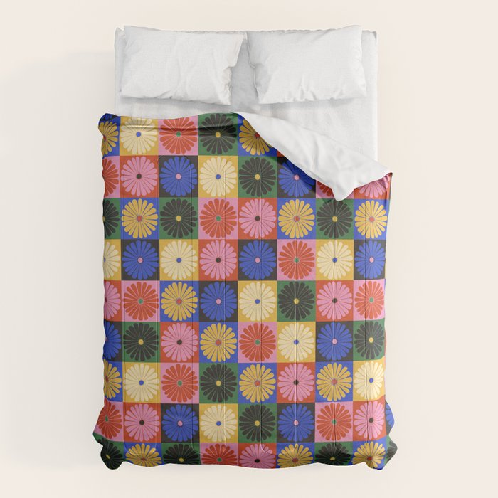 Retro Flowers Check Pattern XV Comforter Gallery Image 6
