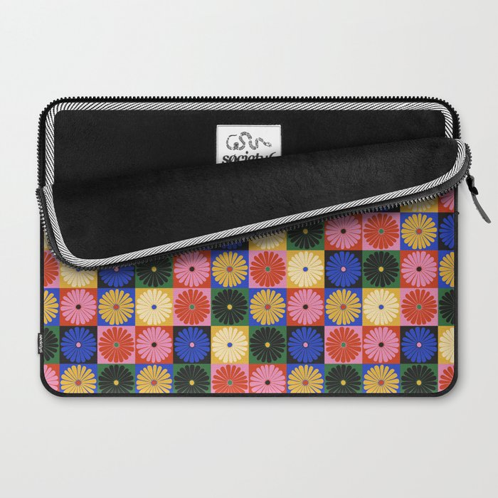 Retro Flowers Check Pattern XV Laptop Sleeve Gallery Image 2