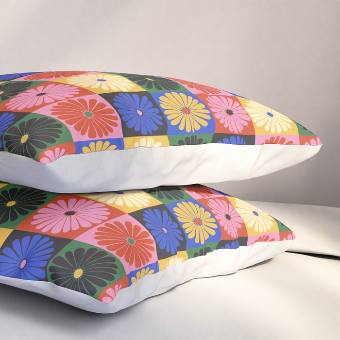 Retro Flowers Check Pattern XV Pillow Sham Gallery Image 3