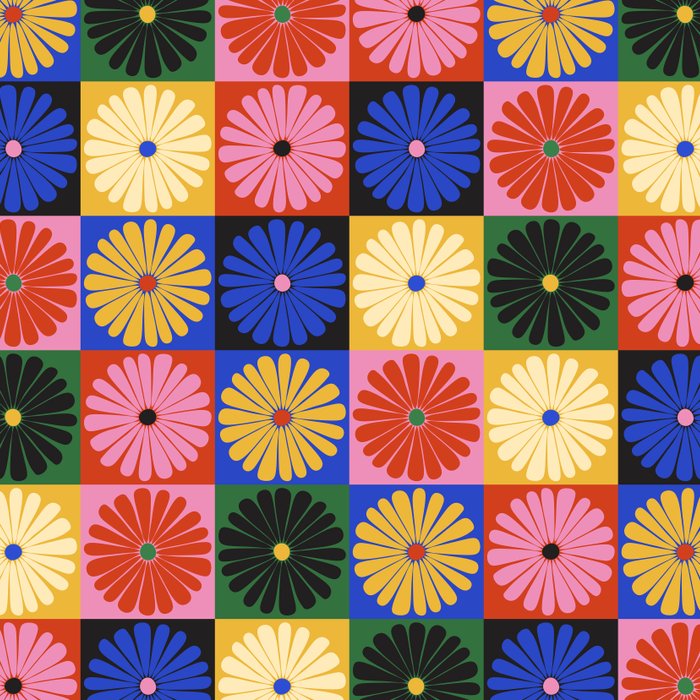 Retro Flowers Check Pattern XV Coffee Mug Gallery Image 2