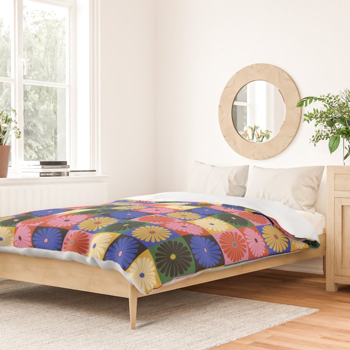 Retro Flowers Check Pattern XV Duvet Cover Gallery Image 2