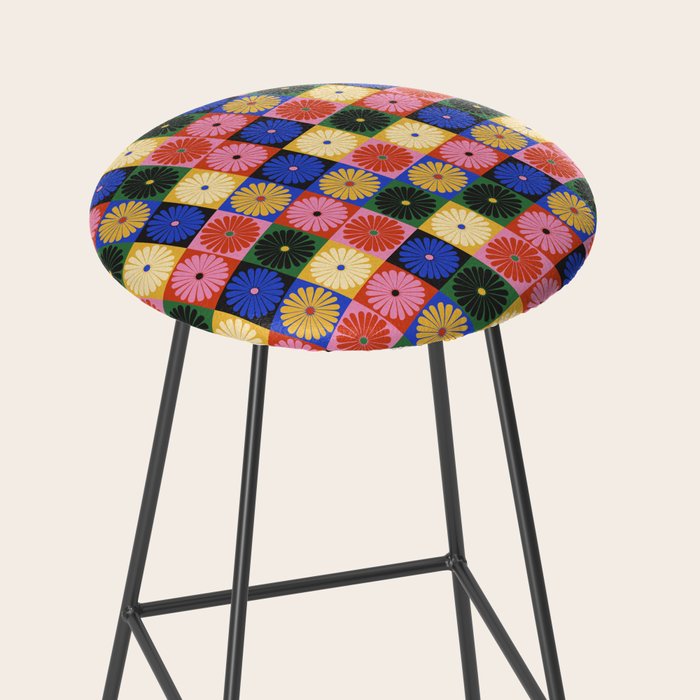 Retro Flowers Check Pattern XV Stool Gallery Image 2