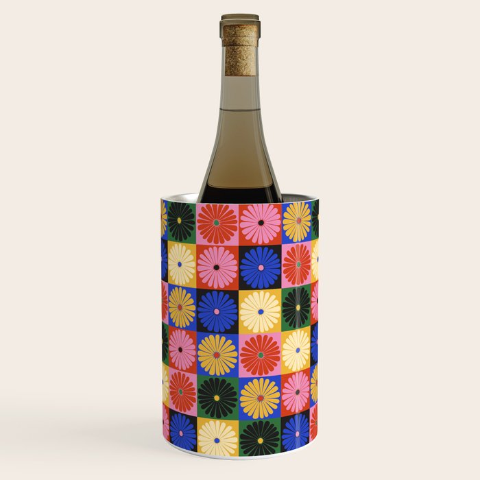 Retro Flowers Check Pattern XV Wine Chiller Gallery Image 1