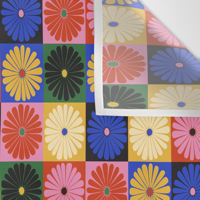 Retro Flowers Check Pattern XV Wall Tapestry Gallery Image 3