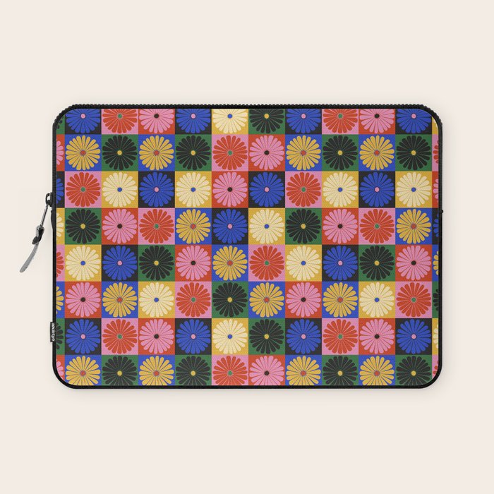 Retro Flowers Check Pattern XV Laptop Sleeve Gallery Image 1