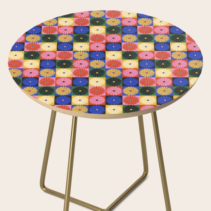Retro Flowers Check Pattern XV Side Table Gallery Image 2