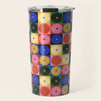 Retro Flowers Check Pattern XV Travel Mug Gallery Image 1