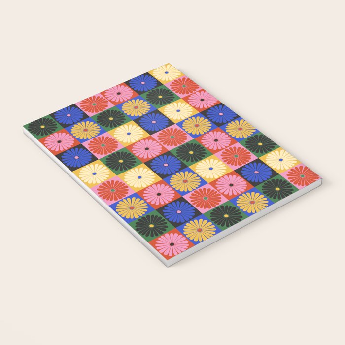 Retro Flowers Check Pattern XV Notebook Gallery Image 3
