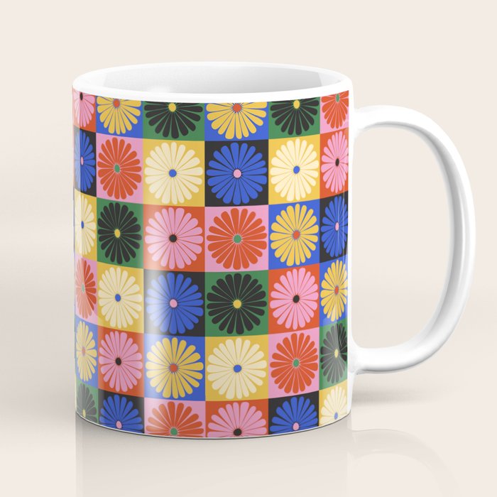 Retro Flowers Check Pattern XV Coffee Mug Gallery Image 1