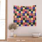 Retro Flowers Check Pattern XV Wall Tapestry Gallery Image 2