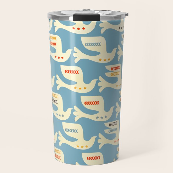 Festive Birds Blue Travel Mug Gallery Image 1