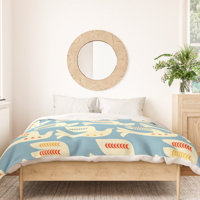 Festive Birds Blue Duvet Cover Gallery Image 3