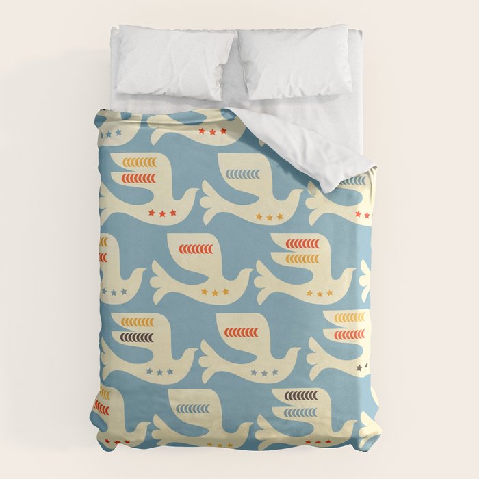 Festive Birds Blue Duvet Cover Gallery Image 1