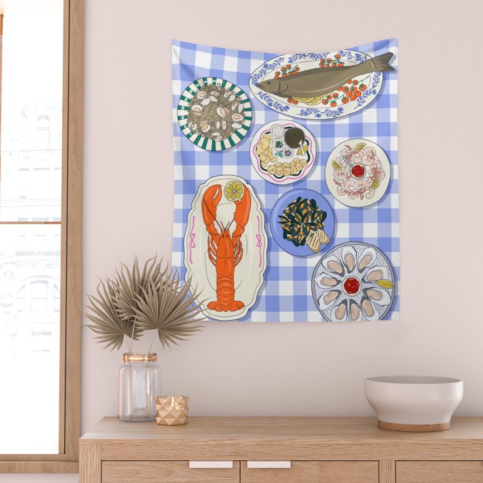 Seafood Feast Tablescape Wall Tapestry Gallery Image 2