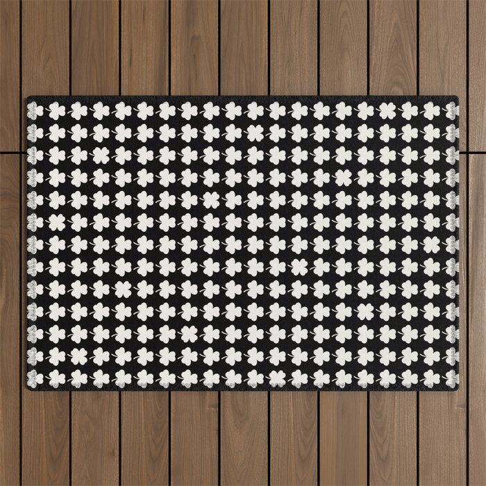 Clovers II Black and White Botanical Pattern Outdoor Rug Gallery Image 1