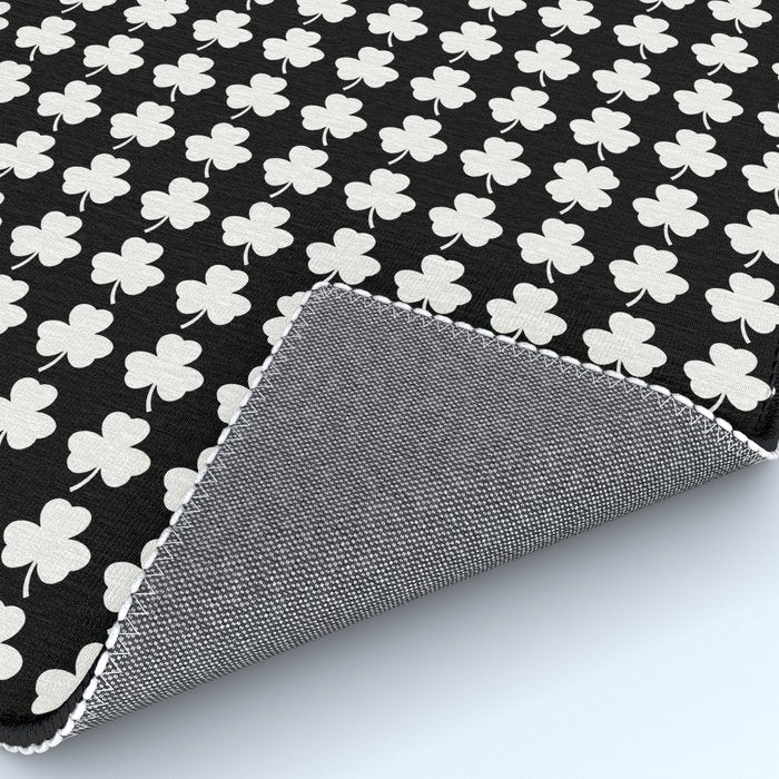Clovers II Black and White Botanical Pattern Rug Gallery Image 4
