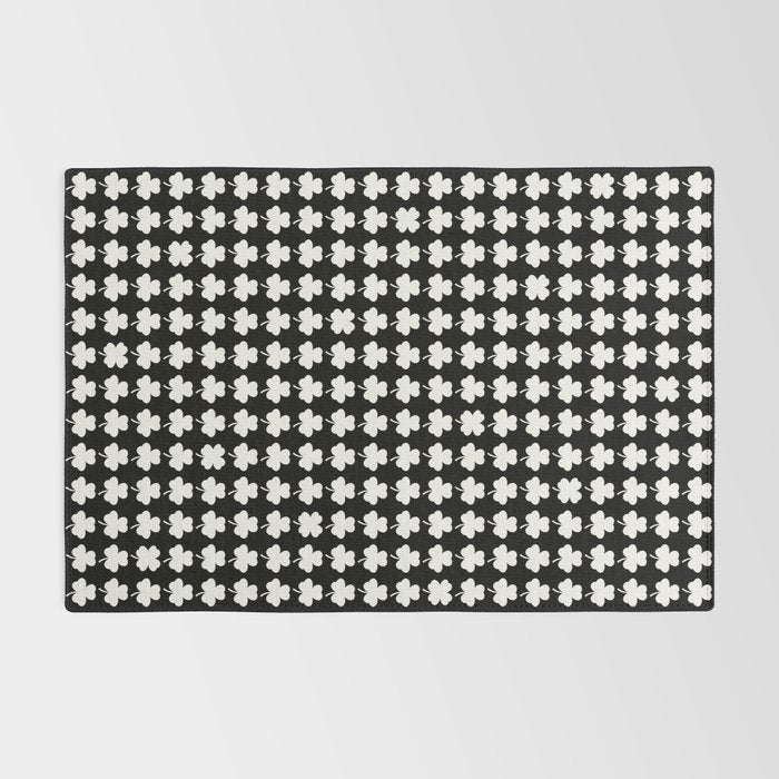 Clovers II Black and White Botanical Pattern Rug Gallery Image 2