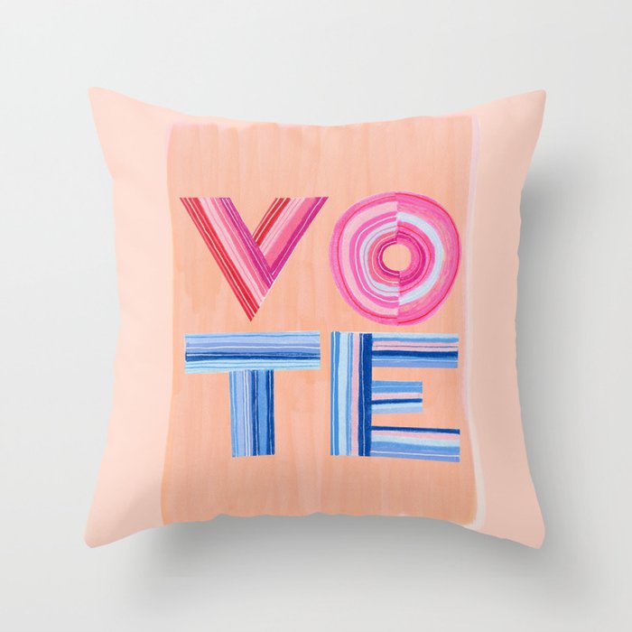 Vote Hand Lettering on Peach Watercolor Background Throw Pillow Gallery Image 1