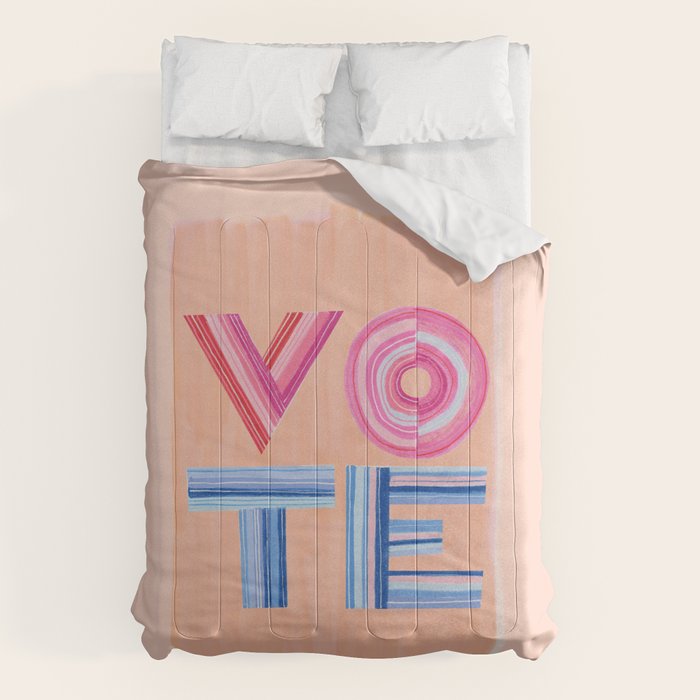 Vote Hand Lettering on Peach Watercolor Background Comforter Gallery Image 1