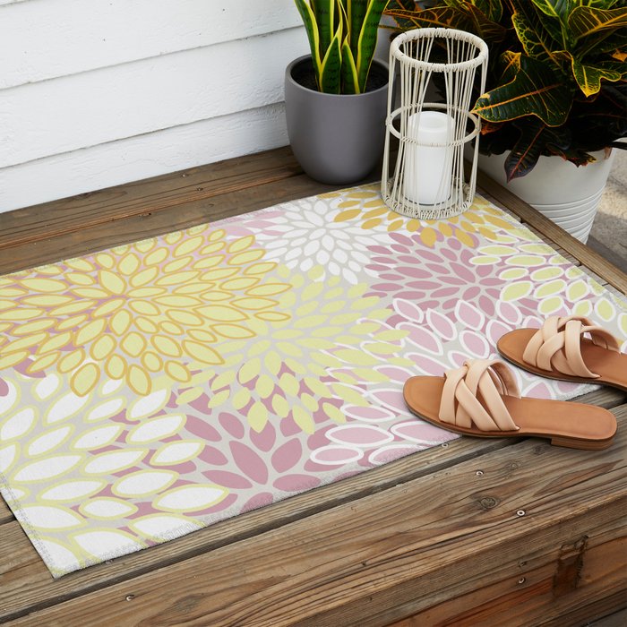 Floral Prints, Soft, Yellow and Pink, Design Prints Outdoor Rug Gallery Image 2