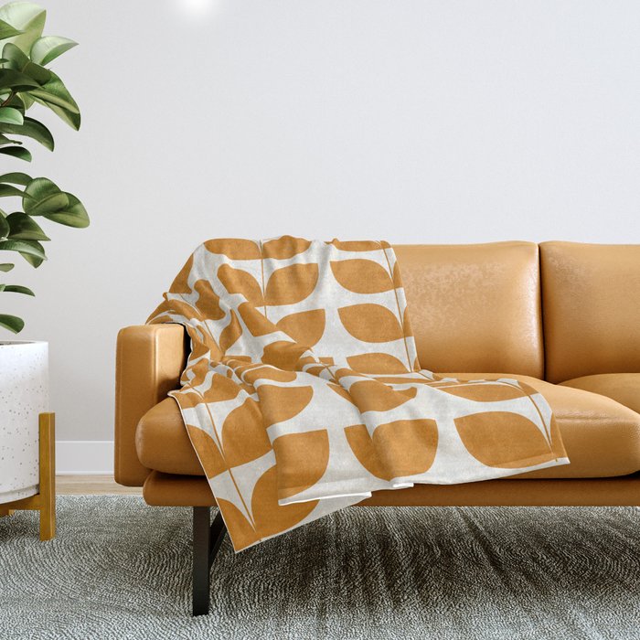 Danish Pattern Orange Mid Century Modern Throw Blanket Gallery Image 1