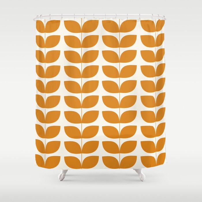 Danish Pattern Orange Mid Century Modern Shower Curtain Gallery Image 1