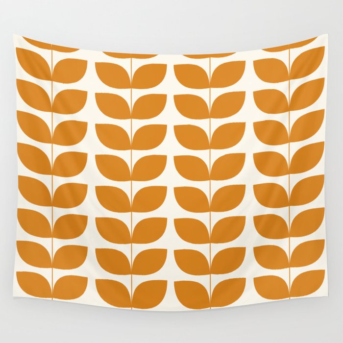Danish Pattern Orange Mid Century Modern Wall Tapestry Gallery Image 4