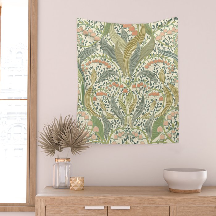 William Morris style lily of the valley light Wall Tapestry Gallery Image 2