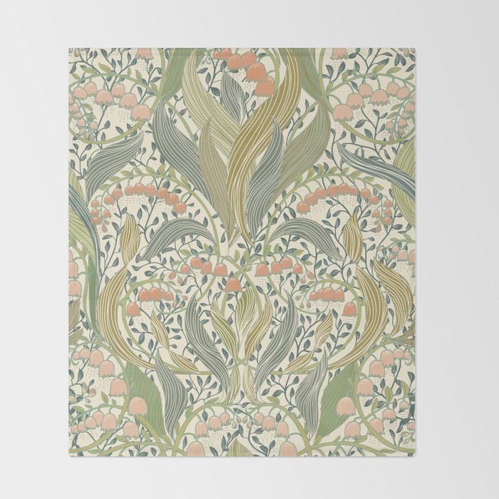 William Morris style lily of the valley light Throw Blanket Gallery Image 2